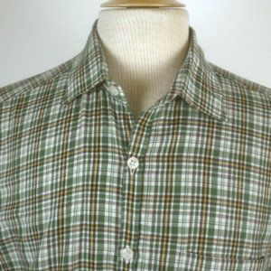 Piattelli green black white plaid cotton flannel SHIRT L